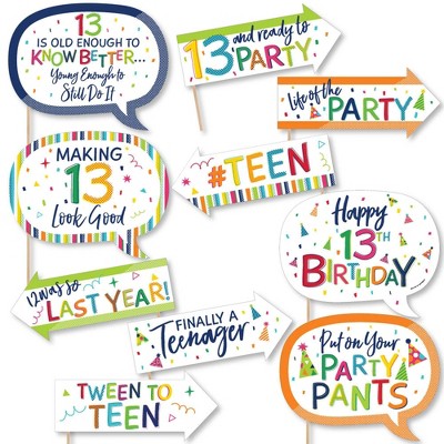 Big Dot of Happiness Funny 13th Birthday - Cheerful Happy Birthday - Colorful Thirteenth Birthday Party Photo Booth Props Kit - 10 Piece