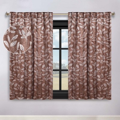 Leaves Room Darkening Semi-Blackout Curtains With Back Tabs, Set of 2 by Blue Nile Mills