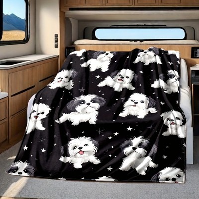 Mini Shih Tzu Print Pattern RV Interior Decoration Four Seasons Car Nap Blanket Flannel Fleece Blanket Christmas Gifts