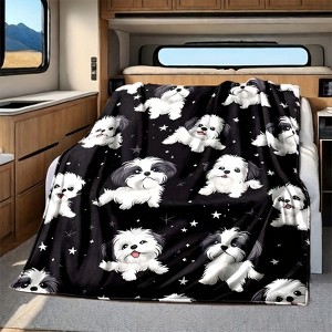 Mini Shih Tzu Print Pattern RV Interior Decoration Four Seasons Car Nap Blanket Flannel Fleece Blanket Christmas Gifts - 1 of 4