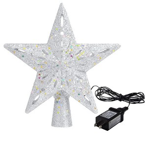 Aoibox Christmas Tree Topper Star with 6 Patterns Rotating LED Projector 10 x 3.6 x 10 Inch 1 Piece Silver Glitter for Holiday Decor - 1 of 4