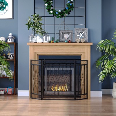 NicBex Classic Wrought Iron Fireplace Screen with Arched Top and Scrollwork Freestanding Fire Guard Safety Gate for Living Room