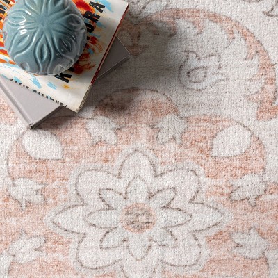 Peach Floral Medallion 8' x 10' Easy-Care Synthetic Area Rug