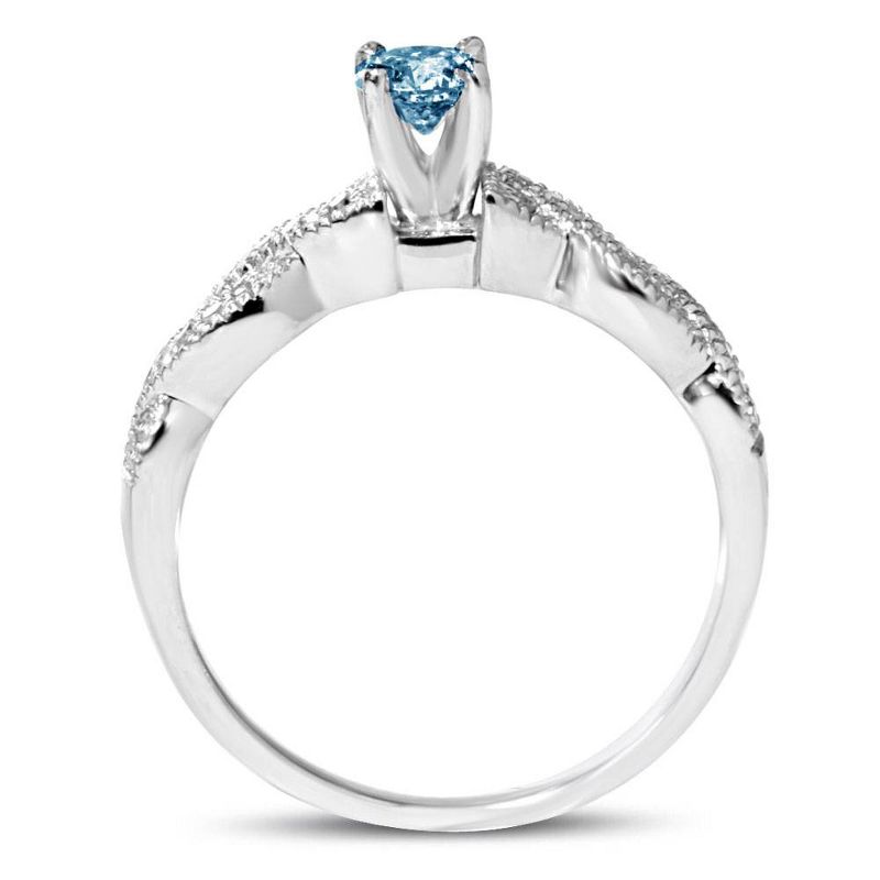 Pompeii3 3/4ct Pave Treated Blue Diamond Infinity Engagement Ring Set 14K White Gold, 2 of 5