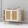 2-Door Curved Sideboard Buffet Cabinet with Gold Trim and Woven Rattan Doors, Storage Cabinet with Adjustable Shelf and Open Display Shelves - 2 of 4