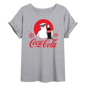 Women's - Coca-Cola - Polar Bear Circle With Snowflakes Oversized Graphic T-Shirt - 1 of 4