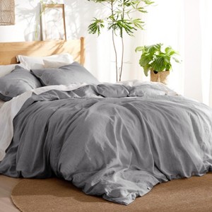 3 Pieces Linen Soft & Cozy Duvet Cover Linen Cotton Blend Bedding Set Tropical Plants Beige Color Cooling Bedding - 1 of 4