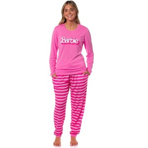 Barbie Women's Classic Retro Long Sleeve Sleep Jogger Pajama Set Loungewear Pink - 1 of 4