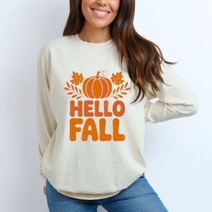 Simply Sage Market Hello Fall Pumpkin Distressed Garment Dyed Long Sleeve - 1 of 4
