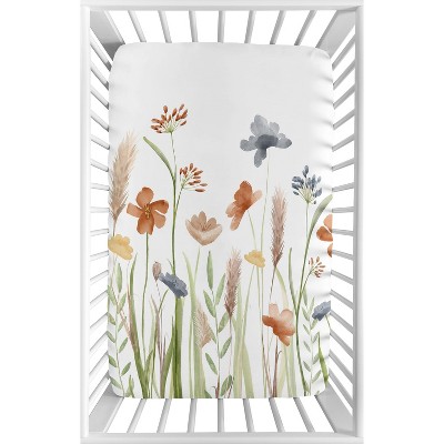 Sweet Jojo Designs Girl Baby Fitted Mini Crib Sheet Watercolor Floral Garden Green Blue and Orange