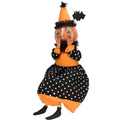 Gallerie II 28" Frightened Eek the Pumpkin Girl Halloween Figurine - Orange/Black