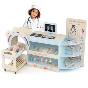 Costway Wooden Doctor Play Set for Kids Pretend Play Doctor Kit with Toy CT Machine Blue/Pink - 1 of 1