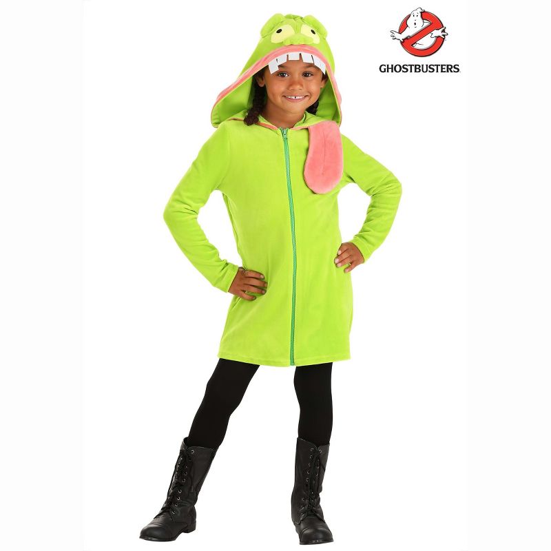 HalloweenCostumes.com Medium Girl Ghostbusters Slimer Hoodie Costume for Girls., Pink/Green, 3 of 6