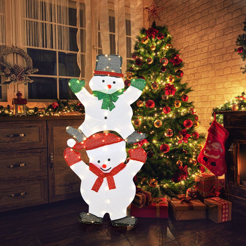 Costway Christmas Yard Sign 54" Snowman Xmas Decorations W/ Stakes & String Lights, 1 of 11