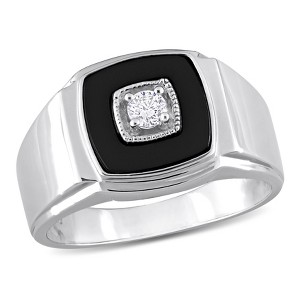 EVERLY JEWELRY | Sterling Silver 2 1/3 CT TGW Square Black Onyx and 1/6 CT TW Diamond Men's Ring - 1 of 4