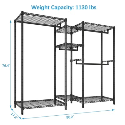 Black Heavy Duty Wire Freestanding Closet with Adjustable Shelves