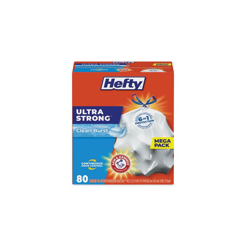 Hefty Ultra Strong Scented Tall White Kitchen Bags, 13 gal, 0.9 mil, 23.75" x 24.88", White, 80/Box, 2 of 6
