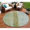 Olive Green And Blue Abstract Washable Indoor Outdoor Area Rug - 2 of 4