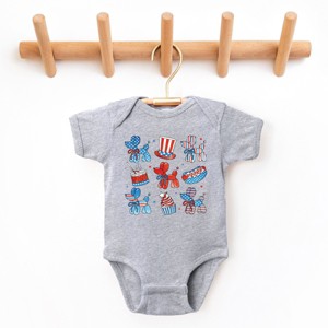 The Juniper Shop Patriotic Balloon Animal Chart Baby Short Sleeve Bodysuit - NB - Heather Grey - 1 of 4
