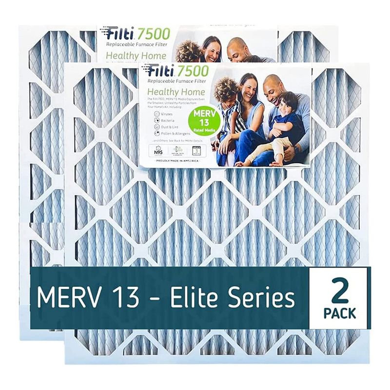 Filti 7500 Pleated Home HVAC Furnace 13 Air Filter with Reduced Carbon Footprint and Nanofiber Technology (2 Pack), 1 of 7