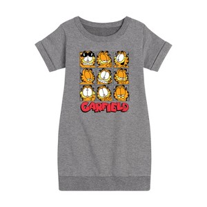 - Garfield - Faces Grid Graphic Short Sleeve Fleece Dress - 1 of 4