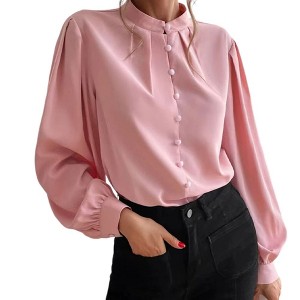 Coolmee Women's Business Casual Tops Summer Long Sleeve Button Down Shirts V Neck Chiffon Blouses - 1 of 4