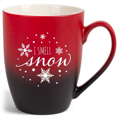 Elanze Designs I Smell Snow Two Toned Ombre Matte Red and Black 12 ounce Ceramic Stoneware Coffee Cup Mug