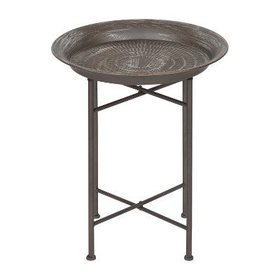 Moroccan-Inspired Dark Silver Hammered Metal Round Side Table