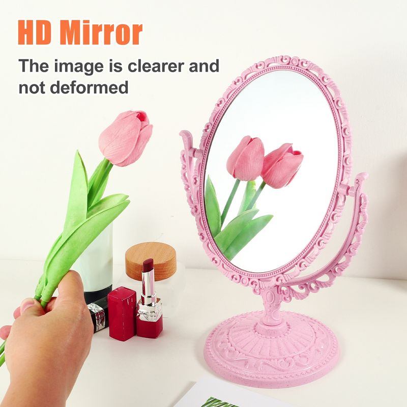 Unique Bargains Oval Shaped Double Sided 360° Rotating Makeup Mirror 1 Pc, 2 of 7