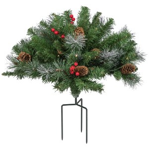 Northlight Pre-Lit LED Frosted Pinecones and Berries Christmas Urn Filler Garden Stake - 20" - 1 of 4