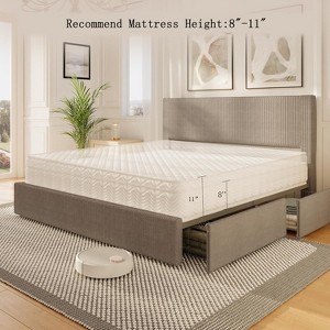 Full/Queen/King Size Platform Bed Frame – Corduroy Channel Tufted Headboard, 4 Storage Drawers, Strong Wooden Slats, No Box Spring Needed - 1 of 4