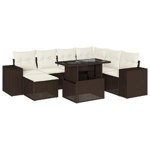 vidaXL 8 Piece Patio Sofa Set with Cushions - Brown and Cream - 1 of 4