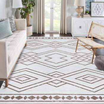 Area Rug Living Room Rugs: 5x7 Large Soft Machine Washable Boho Moroccan  Farmhouse Neutral Stain Resistant Indoor Floor Rug Carpet for Bedroom Under