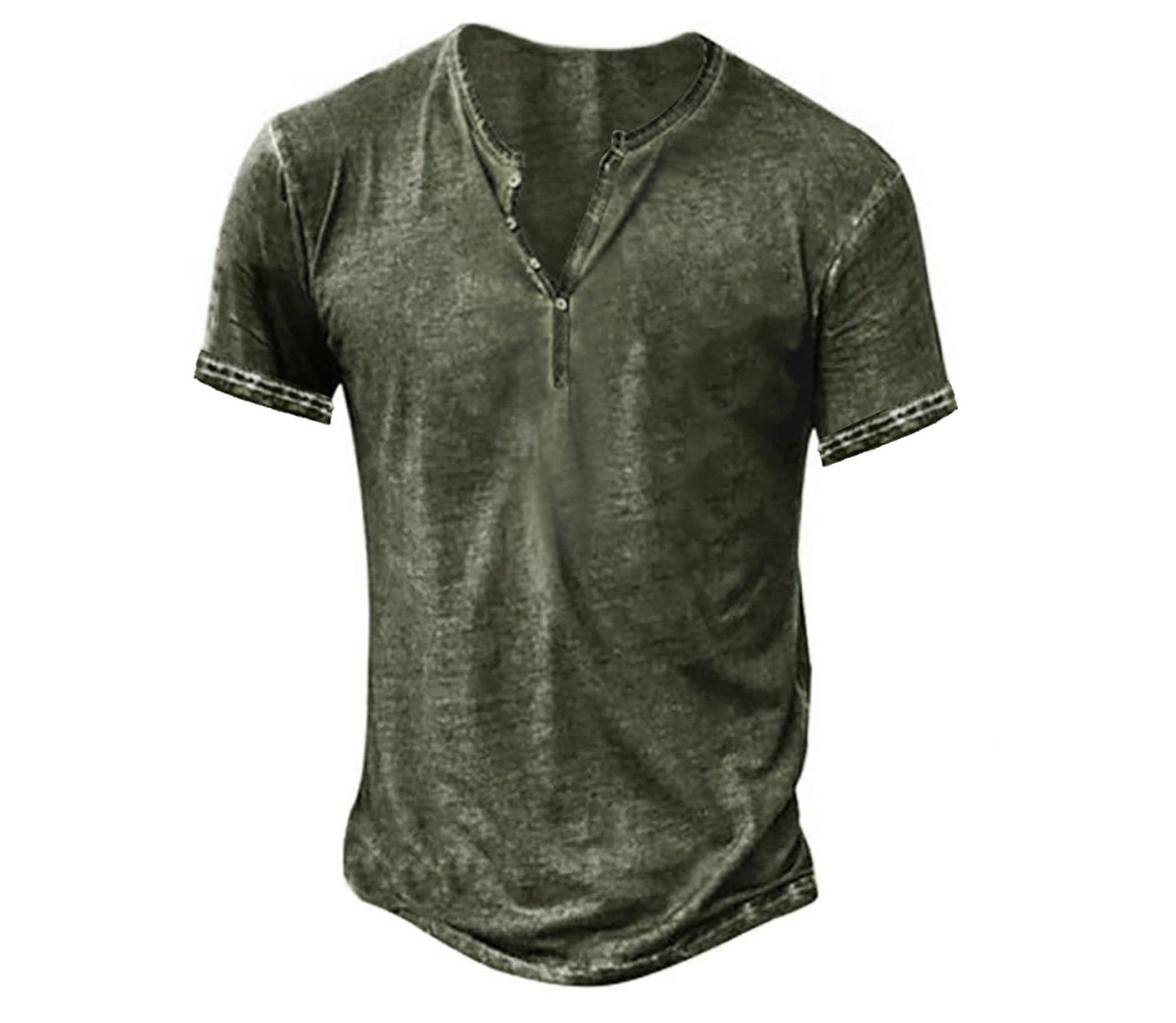Runcati Mens Short Sleeve Henley Shirt Distressed Button Design Slim Fit Cotton Casual Top