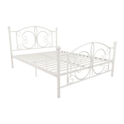 White Metal Full Bed with Scrollwork Headboard