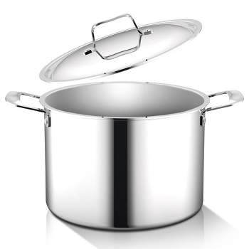 Stockpot – 2 Quart – Brushed Stainless Steel – Heavy Duty Induction Pot  with Lid and Riveted Handles – For Soup, Seafood, Stock, Canning and for