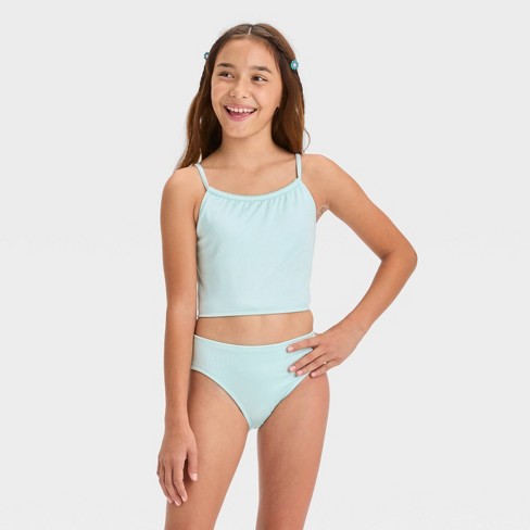 Girls' 'Let it Shine' Solid Midkini Set - art class™ Mint Green XS