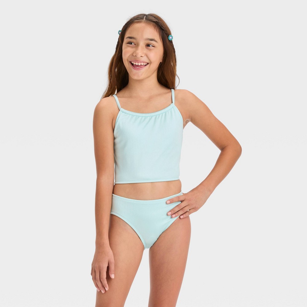 Photos - Swimwear Girls' 'Let it Shine' Solid Midkini Set - art class™ Mint Green XS