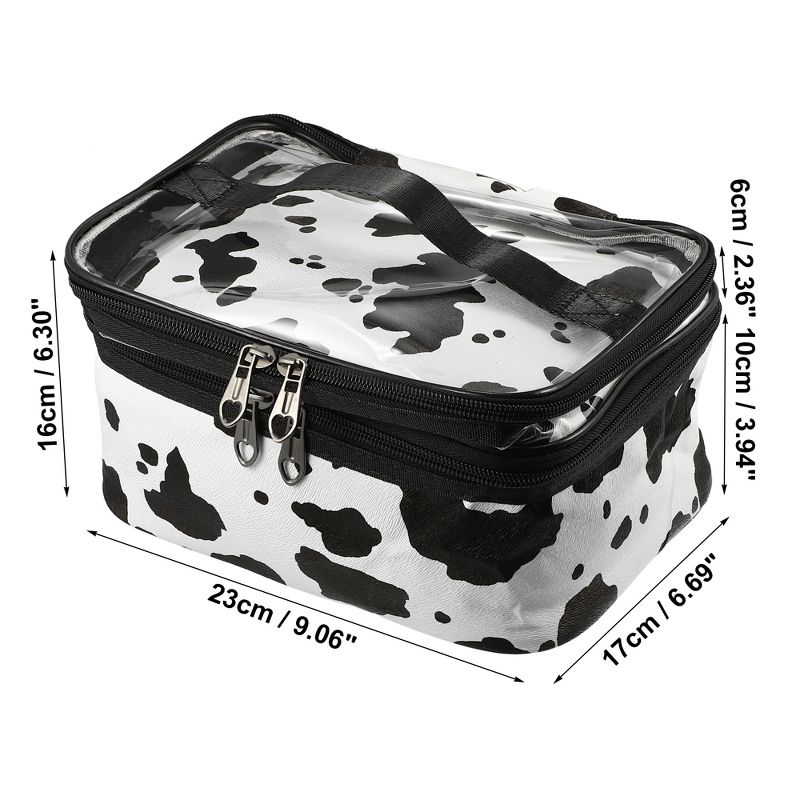 Unique Bargains Black White Double Layer Makeup Bag Cosmetic Travel Bag Case Large Makeup Bag Make Up Organizer Bag for Women Cows Texture 1 Pc, 5 of 7