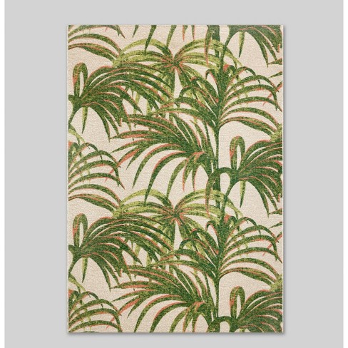 7' x 10' Outdoor Rug Neutral Palm - Threshold™: Woven Rectangular Area, All-Weather, Hose Clean - image 1 of 4