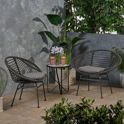 Modern Outdoor Basket Chair Set with Durable Polyethylene Rattan, Water-Resistant Cushions, and Sturdy Steel Frame – Set of 2-Coolbibila