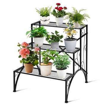 Tangkula Metal 3-Tier Plant Stand Flower Pot Plant Shelves Flower Pot Organizer Rack Suitable for Indoor & Outdoor