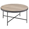 Vynxaria Industrial Coffee Table - Weathered Grey Oak & Black, Round Wooden Top with Metal Trim, X Crossbar Support - 2 of 4