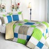 Slickblue Full/Queen, Patchwork Quilt Set, Machine Washable, Bedding, Geometric, 90.5"x90.5", Green/Pink, 3PC - 2 of 4