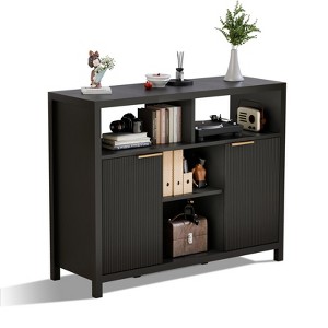 Sevobal Decorative Storage Cabinets, Rounded Corner Striped Kitchen Storage Cabinet Sideboard Buffet Cupboard, Farmhouse, Black 39.4*13.8*31.5 - 1 of 4