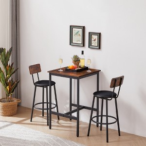3-Piece Bar Height Dining Set with Square Table and 2 PU Bar Stools - 1 of 4