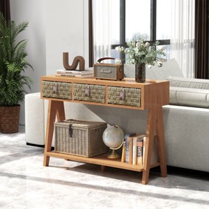 Console Table With Storage For Entryway,Multi-Functional Entryway Table With 3 Drawers,Sofa Table Behind Couch With Open Storage Shelf-Cuddlewood - 1 of 4
