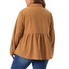 Agnes Orinda Women's Plus Size Corduroy Long Sleeve Pockets Peplum Button Down Shirts - 4 of 4