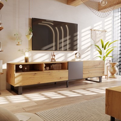 Chic Crate - 80" Modern Media Console w/ Drop-Door Storage & 2 Cabinets - Living Room/Home Theatre TV Stand - Slate Gray
