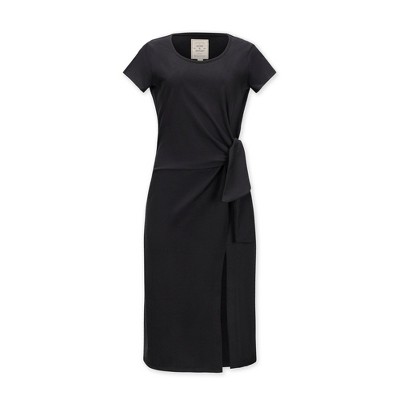 Hope & Henry Women's Organic Short Sleeve Knit Tie Midi Dress